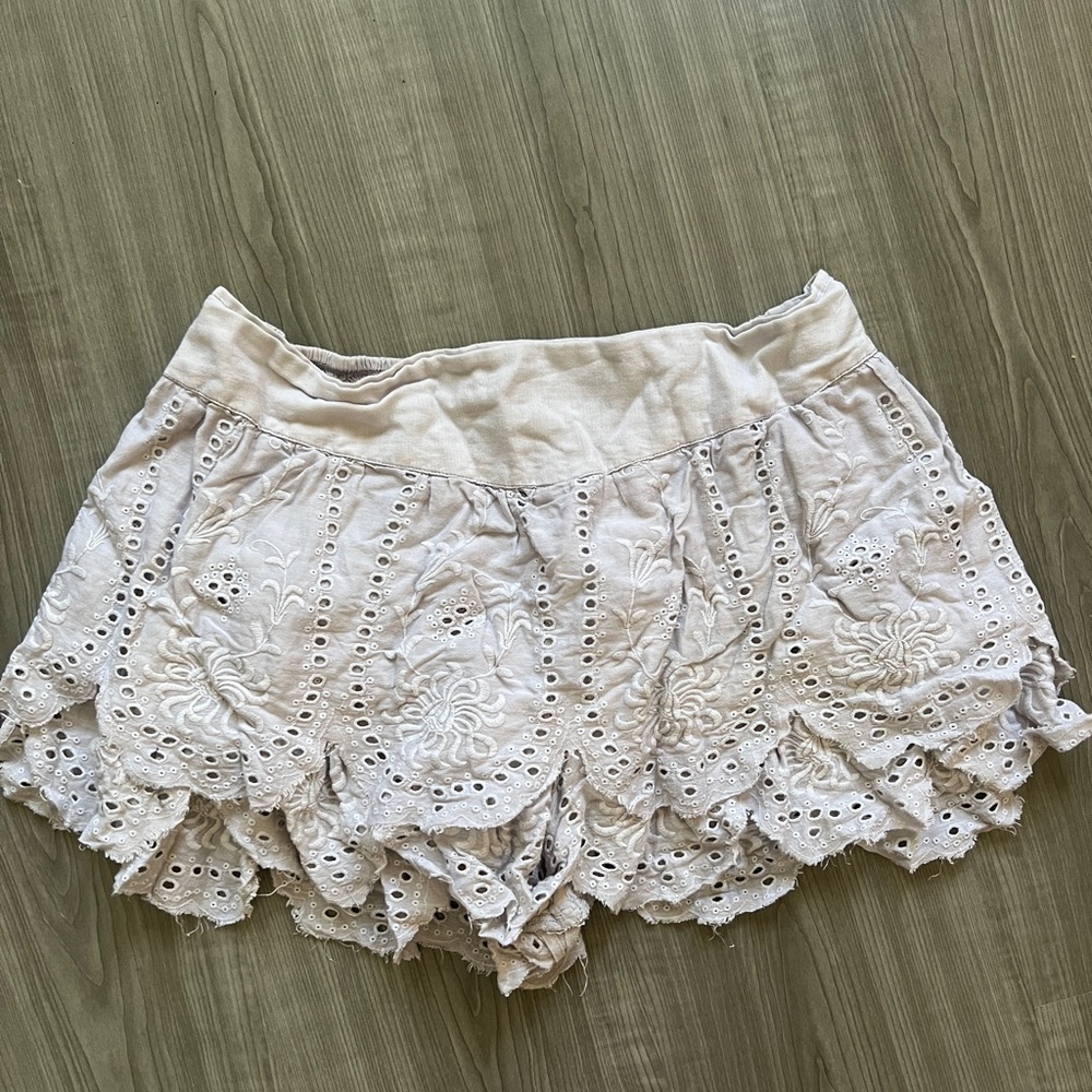 Light Dusty Blue/Gray Eyelet Ruffle Shorts